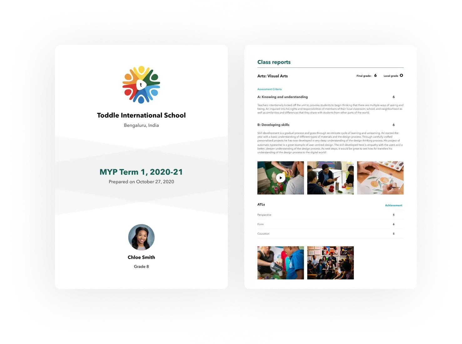 A representation of highly Customizable Progress Report feature on Toddle